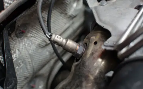 Sonda lambda, kluczowy element układu wydechowego, zamontowana w metalowej osłonie.