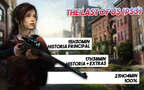 Ellie con rifle, The Last of Us PS3. ¿Cuánto dura The Last of Us 1? Historia principal 15h30m, con extras 17h38m, 100% 23h04m.