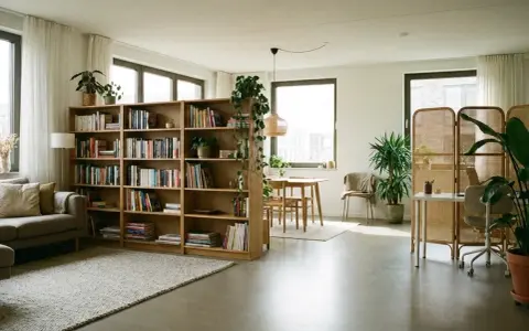 Libreria divisoria e paravento in rattan: idee per come dividere una stanza senza opere murarie, creando zone funzionali.