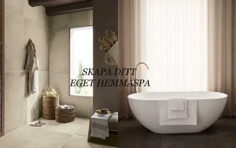 Ett modernt badrum med fristående badkar, badrock och korgar. Denna spa inredning skapar en lugn oas.
