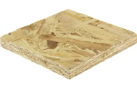 Échantillon de panneau OSB 22mm, composé de copeaux de bois compressés, offrant une grande résistance pour la construction.