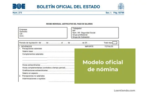 Modelo oficial de nómina, ideal para tu programa nóminas gratis. Documento oficial del BOE para justificar pagos salariales.