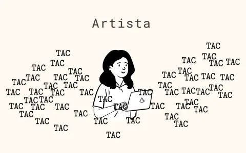 Artista creando un guion literario. El sonido de la máquina de escribir, "TAC", rodea a la creadora mientras trabaja en su portátil.