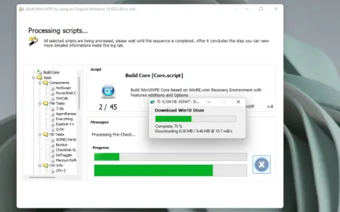 Erstellung eines Windows 10 Notfall Sticks. Der Download von Win10 Dism ist zu 70% abgeschlossen.