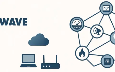 Z-Wave-Logo mit Symbolen für Smart-Home-Geräte, die über die Z-Wave-Frequenz vernetzt sind.