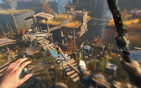 Gracz w grze Dying Light 2 na Nintendo Switch skacze między budynkami.