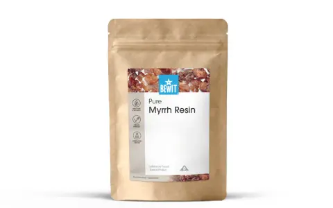 Opakowanie z żywicą mirry. Dowiedz się, co to jest mirra i odkryj jej czystą, naturalną formę. Produkt wegański, testowany laboratoryjnie.