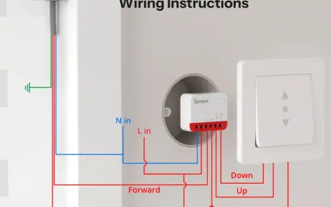 Schaltplan: So machen Sie Ihre Funkmarkise smart mit einem Sonoff-Schalter. Kabel für Auf, Ab und Strom sind zu sehen.