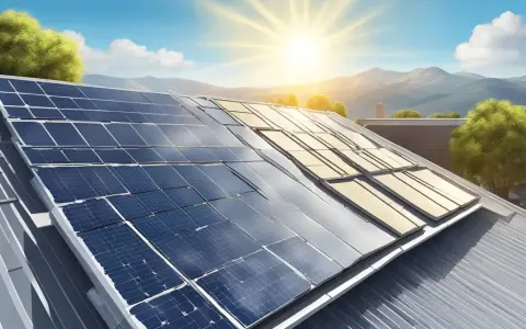 Solceller på ett tak under en solig himmel. En fråga om solceller eller inte, men här fångar de solljuset.