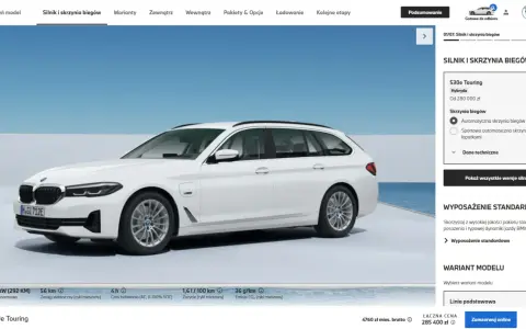 Białe BMW 530e Touring, hybryda, z automatyczną skrzynią biegów, gotowe do odbioru.