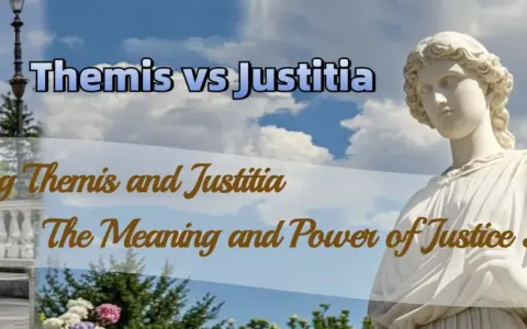 Dwie rzeźby bogini sprawiedliwości, Themis i Justitii, porównane na tle nieba.