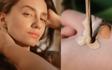 Krem BB rozświetlający na dłoni i twarz modelki. Idealne krycie i blask.