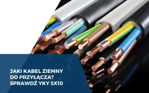 Przewody YKY 5x10, idealne jako kabel do przyłącza domu. Widać miedziane żyły i kolorowe izolacje.