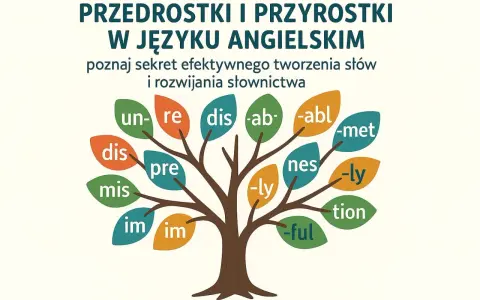 Drzewo wiedzy o angielskich przedrostkach i przyrostkach: un-, re-, dis-, mis-, im-, pre-, -ab-, -abl, -met, -ly, -ful, -tion, nes.