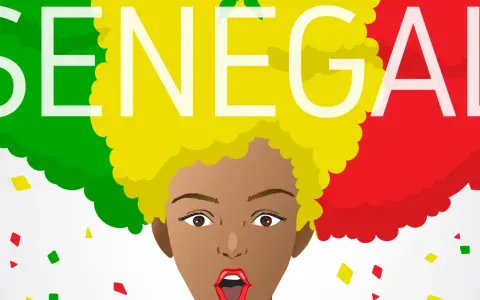 Wesoła twarz z afro w kolorach flagi Senegalu.