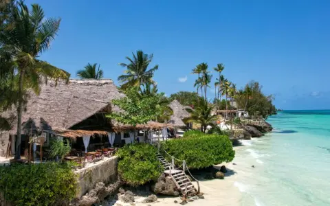 Zanzibar w marcu: słoneczna pogoda, palmy, plaża i urokliwe bungalowy z krytymi strzechą dachami. Idealne miejsce na relaks.