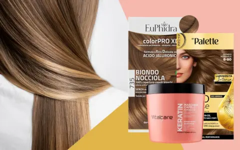 Capelli castano nocciola caramello, con tinte e maschere per un colore luminoso e sano.