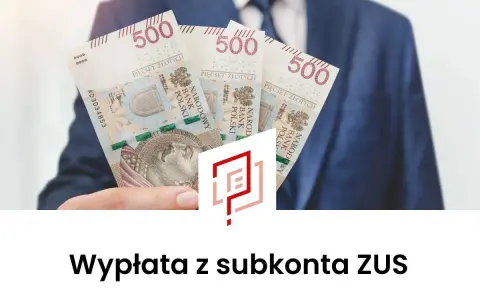Dłoń w garniturze pokazuje banknoty 500 zł. To symbol jednorazowej wypłaty z subkonta ZUS.