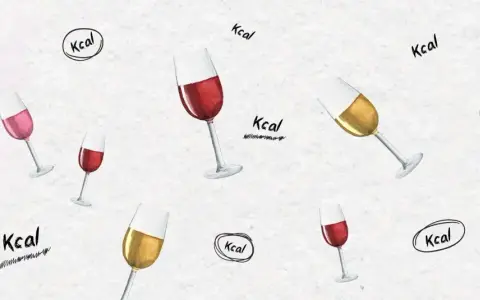 Kieliszki z czerwonym i białym winem unoszą się na tle, a napisy "Kcal" przypominają o tym, ile kalorii ma wino.
