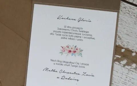 Życzenia od matki chrzestnej na Chrzest Święty dla Glorii. Piękny tekst i kwiatowy motyw.