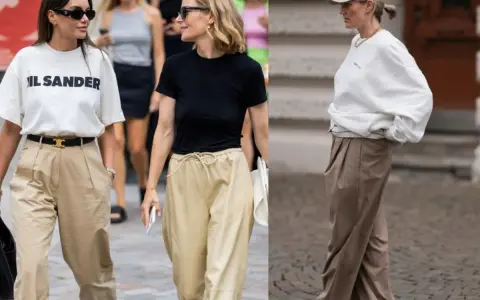 Beżowe spodnie stylizacje: luźne, eleganckie i sportowe. Trzy kobiety prezentują różne odsłony modnych, beżowych spodni.