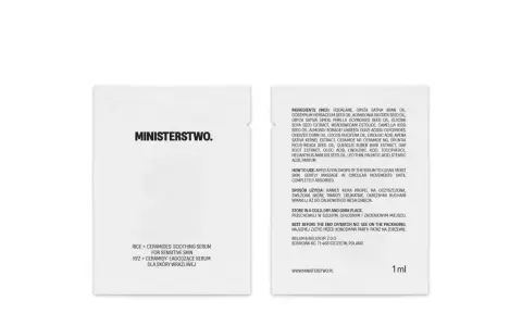 Biała saszetka z czarnym tekstem: logo "MINISTERSTWO.", nazwa produktu i skład.