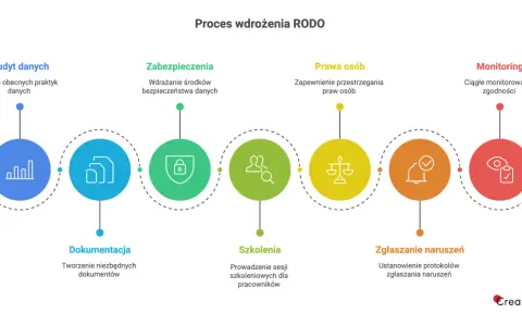 Proces wdrożenia RODO: audyt, dokumentacja, zabezpieczenia, szkolenia, prawa osób, zgłaszanie naruszeń i monitoring. To kluczowe etapy zapewnienia zgodności z przepisami.