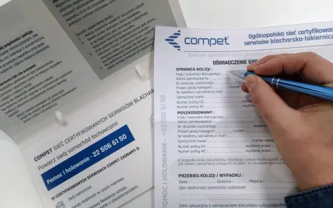 Formularz "Oświadczenie sprawcy kolizji" do zgłoszenia szkody z OC sprawcy. Wypełnia go kierowca odpowiedzialny za wypadek.
