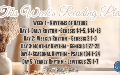 This Week's Reading Plan: a Christian daily schedule with Bible verses for each day, focusing on rhythms of nature.