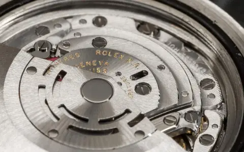 Dettaglio del movimento di un Rolex, con incisioni "Montres Rolex Geneva Swiss" e "Rattrapante".