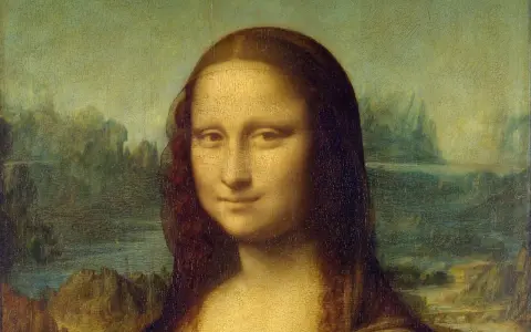 Mona Lisa, målad av Leonardo da Vinci, med sitt gåtfulla leende och en drömsk bakgrund. Vem har målat Mona Lisa? Svaret är Leonardo.