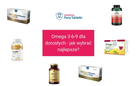 Różne suplementy diety z kwasami omega 3, w tym Omega-Vitum, OstroVit, Swanson i Walmark.