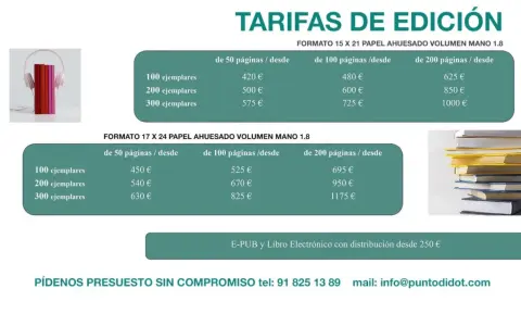 Tabla de tarifas de edición de libros. Averigua cuanto cuesta registrar un libro según formato y número de páginas.