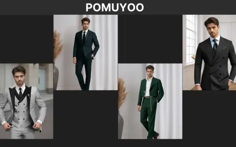 Men in stylish suits. A man in a grey suit, a man in a green plaid suit, a man in a cropped green suit, and a man in a black double-breasted suit.