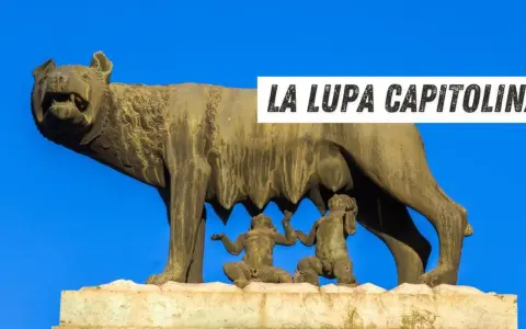 La statua lupa capitolina, simbolo di Roma, allatta i gemelli Romolo e Remo.