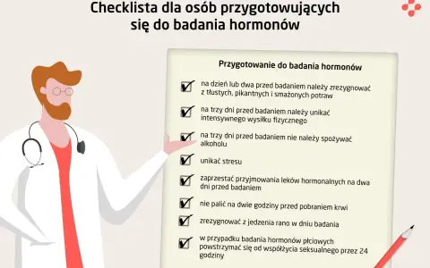 Lekarz pokazuje listę kontrolną: badania hormonalne jak się przygotować. Unikaj stresu, alkoholu i tłustych potraw.