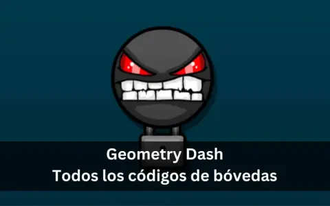 Icono de Geometry Dash con ojos rojos y dientes afilados, debajo se lee "Todos los códigos de bóvedas".