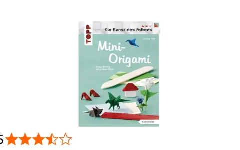 Kleine, kunstvolle Mini-Origami-Figuren wie ein Drache, Pilz und Blumen, die zum Falten einladen.