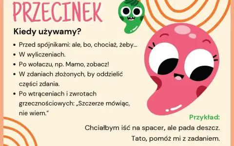 Kiedy używamy przecinka? Przed spójnikami, w wyliczeniach, po wołaczu, w zdaniach złożonych, po wtrąceniach. Przykład: Chciałbym iść na spacer, ale pada deszcz.