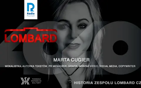 Marta Cugier, wokalistka i wieloletnia członkini zespołu Lombard, w grafice z okazji 40-lecia grupy.