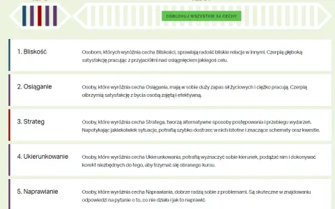 Analiza mocnych i słabych stron lidera: Bliskość, Osiąganie, Strateg, Ukierunkowanie, Naprawianie.
