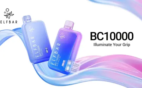 Dos vapers Elf Bar BC10000 en tonos azules y morados, uno con etiqueta "Blue Razz Ice", flotando sobre ondas de color.