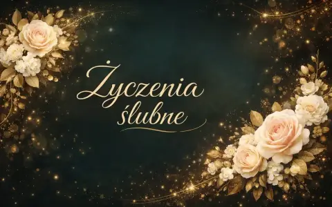 Eleganckie, złote zdobienia i pastelowe róże tworzą tło dla wyjątkowych życzeń ślubnych.