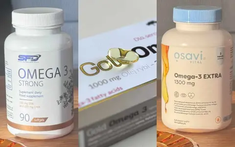 Suplementy diety Omega-3 na co? Na serce i wzrok. Na zdjęciu trzy opakowania: SFD Omega 3 Strong, Gold Omega 3 i Osavi Omega-3 EXTRA.