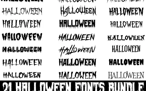 Kolekcja 21 strasznych czcionek na Halloween, z kroplami i mrocznymi literami. Idealne na upiorne dekoracje.