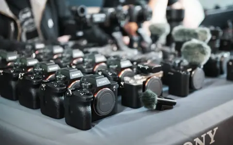 Rząd aparatów Sony czeka na uczestników kursu fotografii dla początkujących za darmo.