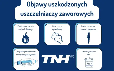 Objawy uszkodzonych uszczelniaczy zaworowych: dym z wydechu, zwiększone zużycie oleju, zanieczyszczone świece i katalizator.