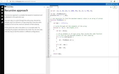Kod JavaScript do znajdowania wartości **math max** w zagnieżdżonych tablicach.