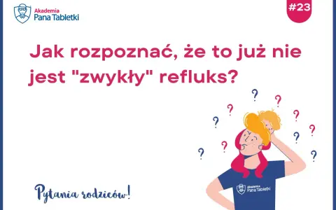 Kiedy mija refluks u niemowlaka? Ilustracja przedstawia zamyślonego rodzica z dzieckiem na ramionach, otoczonego znakami zapytania, symbolizującymi wątpliwości.