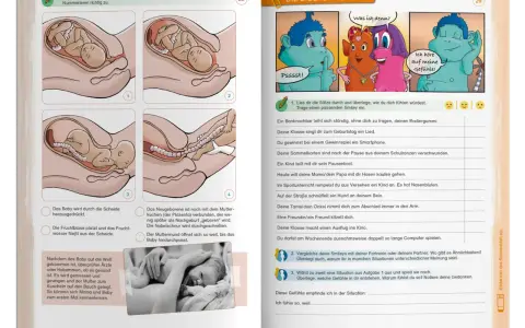 Bilder zeigen die Geburt eines Babys. Ein Kind lernt Gefühle kennen in der sexualkunde klasse 8.
